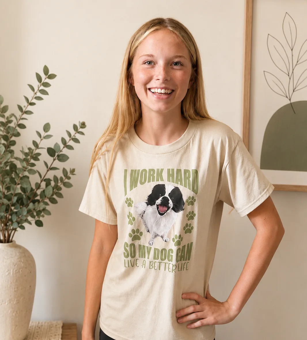 Model wearing a Custom Prinz dog lover t-shirt